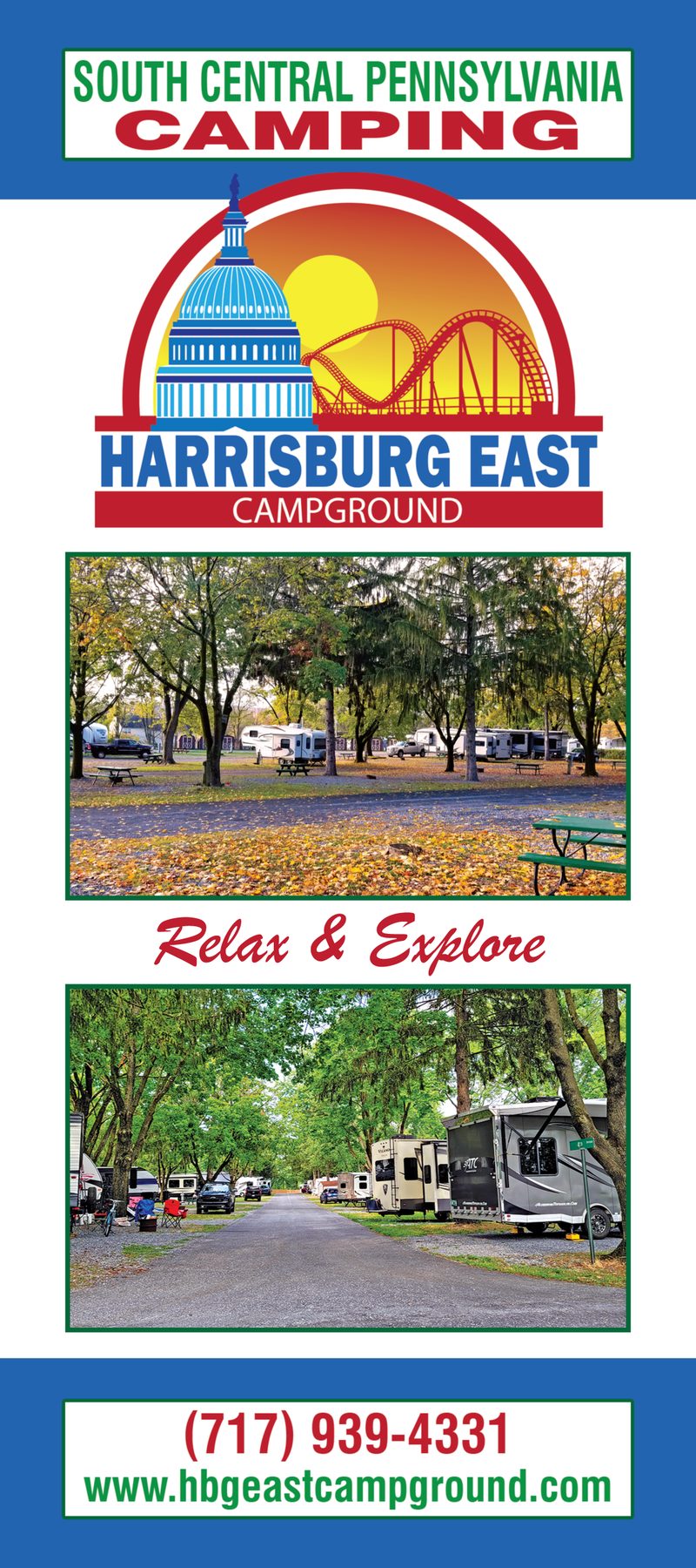 Harrisburg East Campground rack card, 2025